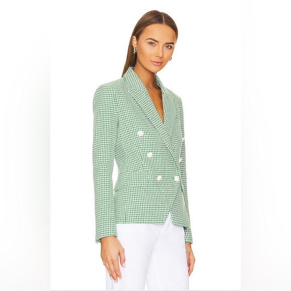 L’AGENCE Kenzie Double-Breasted Blazer in Grass Green - Picture 2 of 13